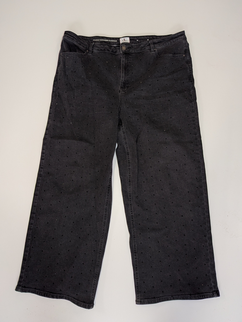 DC Jeans- Black Wide-Leg Jeans with Gemstone Detail
